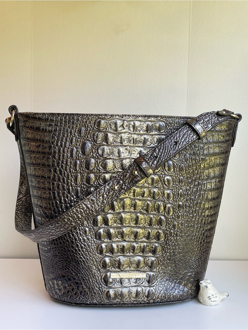 Brahmin Croc-embossed Leather Bucket Shoulder Bag